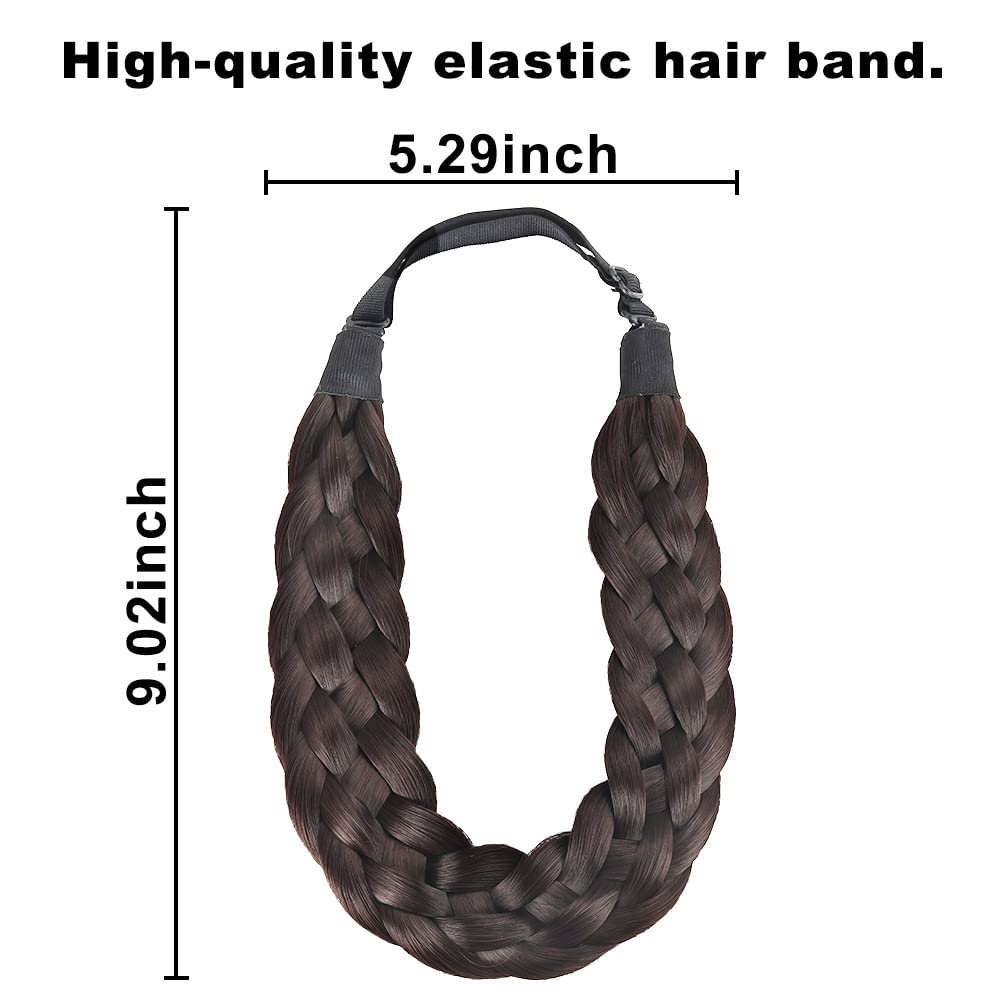 Coolcos 5 Strands Elastic Synthetic Chunky Hair Braid Headband - Dark Brown Plaited Braided Hair Accessory for Women | Perfect for Yoga, Workouts, and Casual Everyday Wear