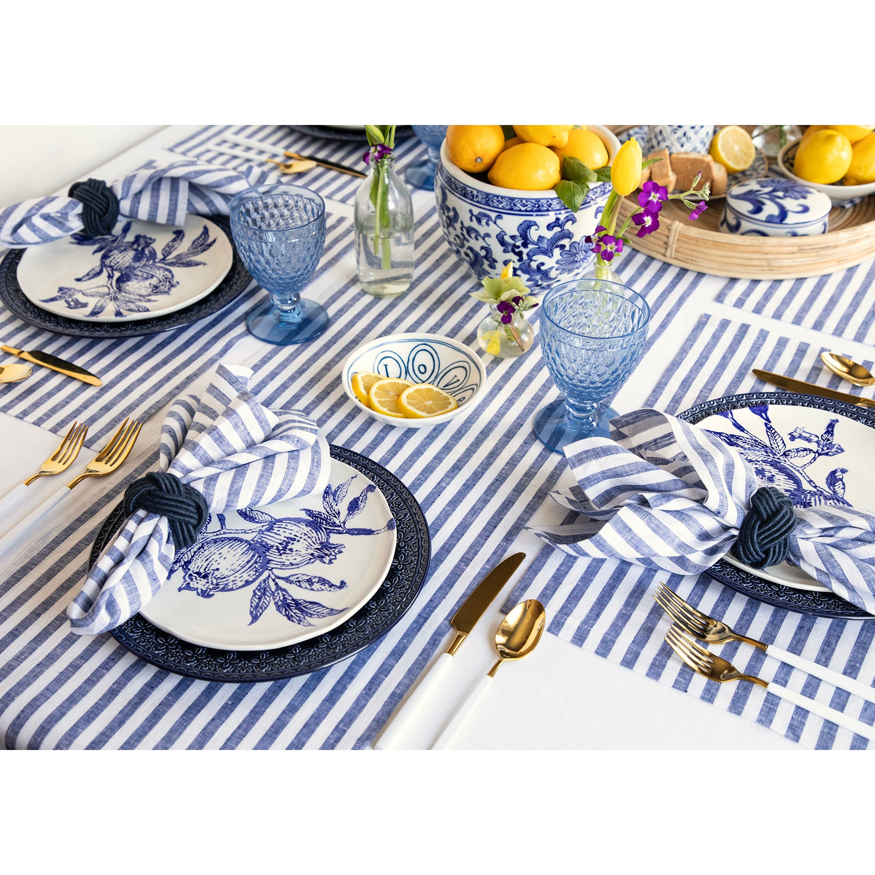 Amalfi Stripe Cotton Placemats Set of 6 - Waterproof & Washable Table Mats for Dining, Kitchen, and Party Decor - Elegant Italian-Inspired Table Setting Accessories
