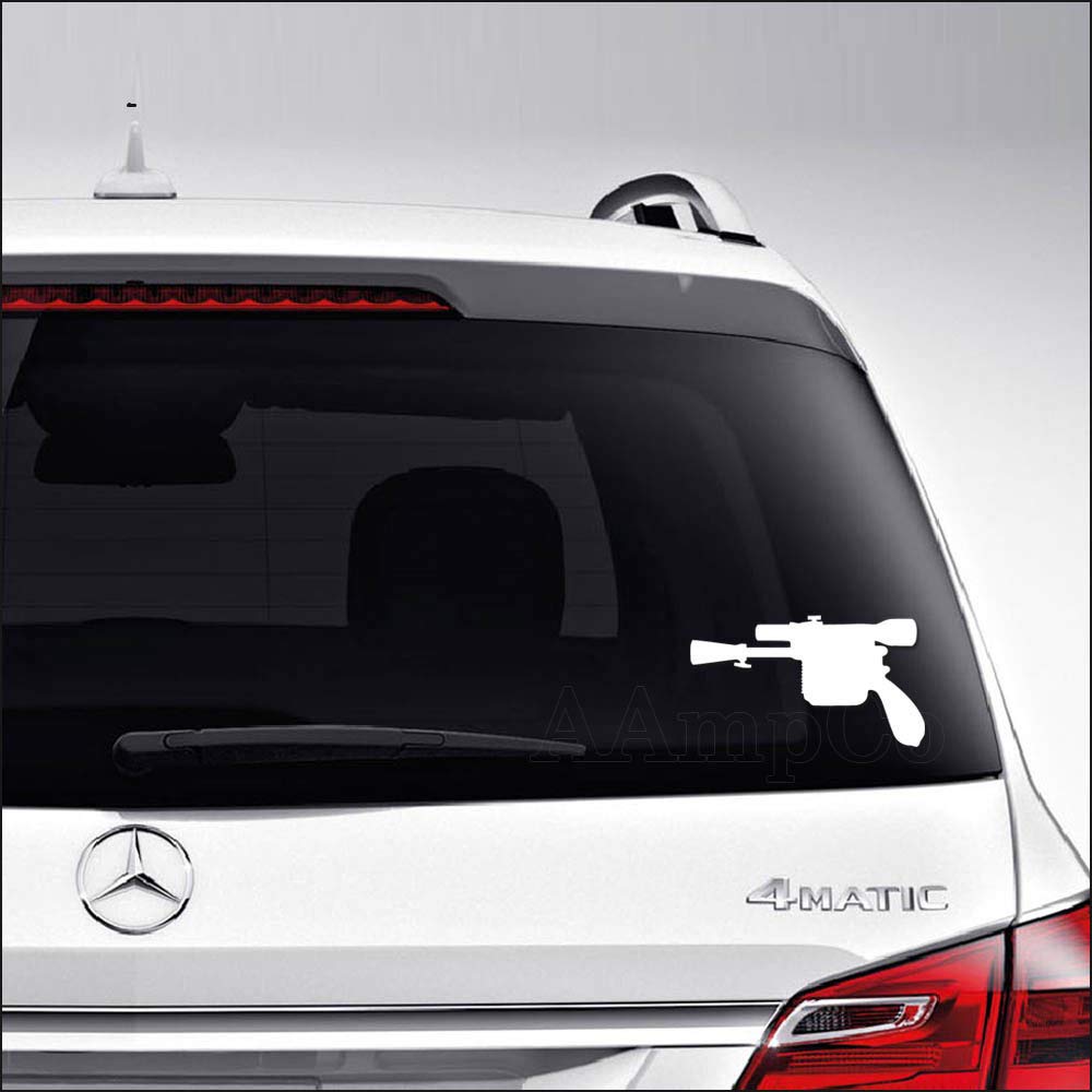 Han Solo Blaster Gun Vinyl Sticker Decal - 8 inch/20 cm Gloss White - Perfect for Car, Truck, Motorcycle Windows, Bumper, Laptop, Home & Wall Decor - Star Wars Fan Gift & Themed Room Accessory