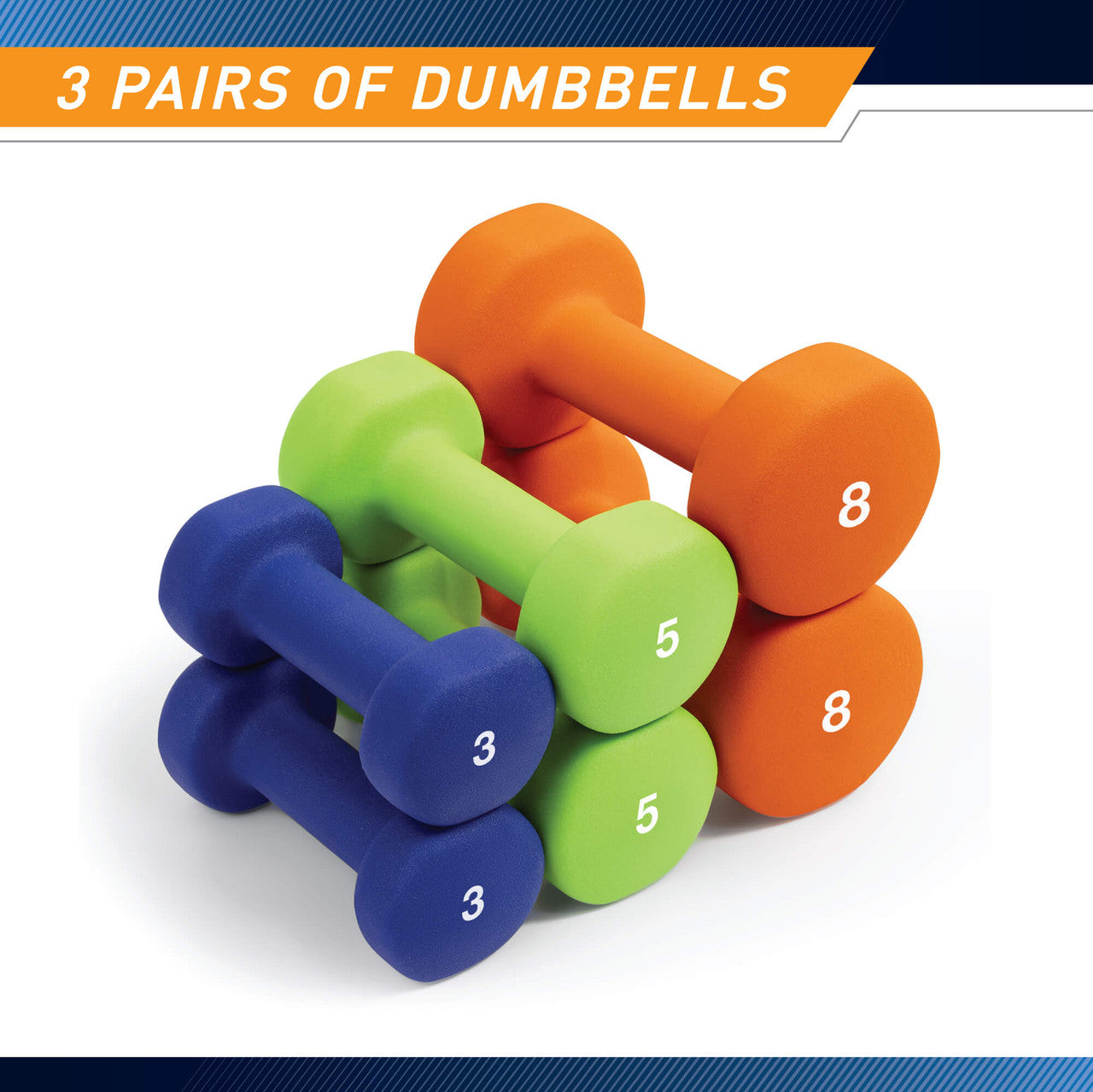 3 Pair Neoprene Dumbbell Set with Storage Rack - 32 lbs Total Weight (8, 12 & 16 lbs) | Marcy | Perfect for Home Gym, Strength Training & Fitness Workouts