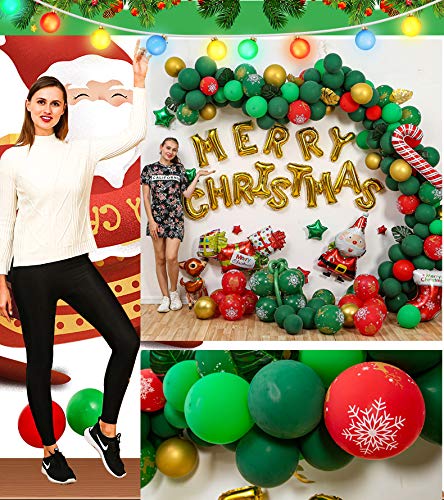 189-Piece Christmas Balloon Garland Arch Kit with Red & White Candy Balloons, Gift Box Balloons, Red Star, Tree, Reindeer, Santa Claus & Boots Foil Balloons – Perfect for Christmas Party, Home, and Office Decorations