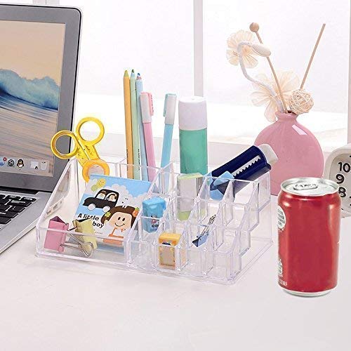 PRUTHA® 16 Grid Clear Acrylic Lipstick Organizer & Nail Polish Holder - 16 Compartment Makeup Storage Box for Lip Gloss, Cosmetics, Jewelry - Perfect for Vanity, Bathroom, and Travel Organization