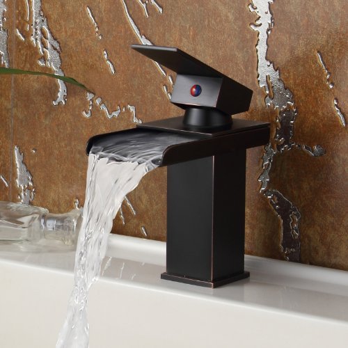 ELITE Luxury Oil Rubbed Bronze Single Lever Bathroom Faucet for Sink & Vanity - Modern Waterfall Spout Design, Easy Installation (Model 8813ORB) - Perfect for Master Bathrooms, Powder Rooms & Guest Suites