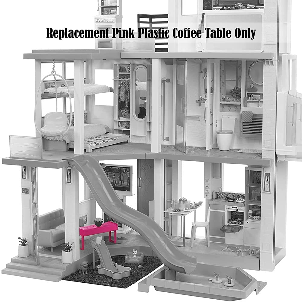 Barbie Dreamhouse Replacement Parts - GRG93 Pink Plastic Coffee Table for Barbie Doll | Perfect for Dollhouse Accessories & Playroom Decor
