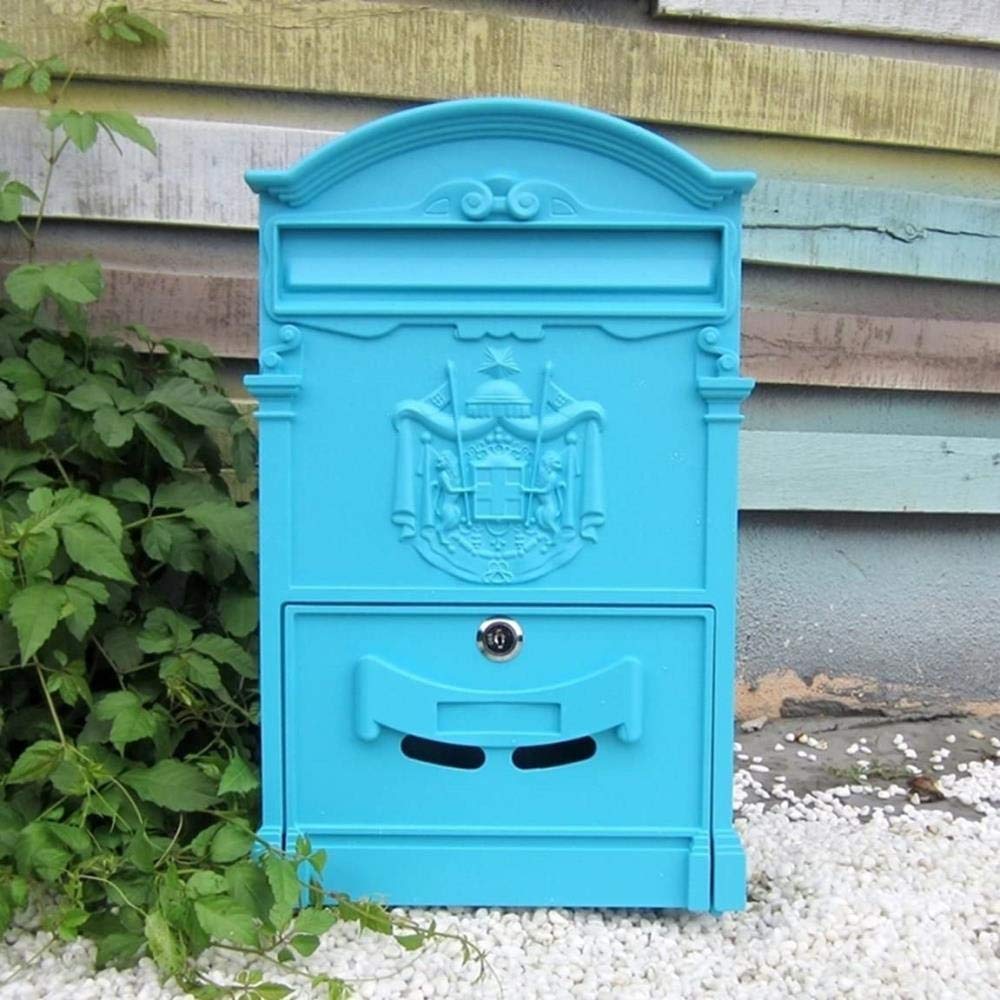 Waterproof Outdoor Mailbox with Newspaper Holder - Durable Wall Mount Post Box for Garden, Villa & Home - Retro Design in Green & Blue Colors - Perfect for Mail Delivery & Decorative Yard Use