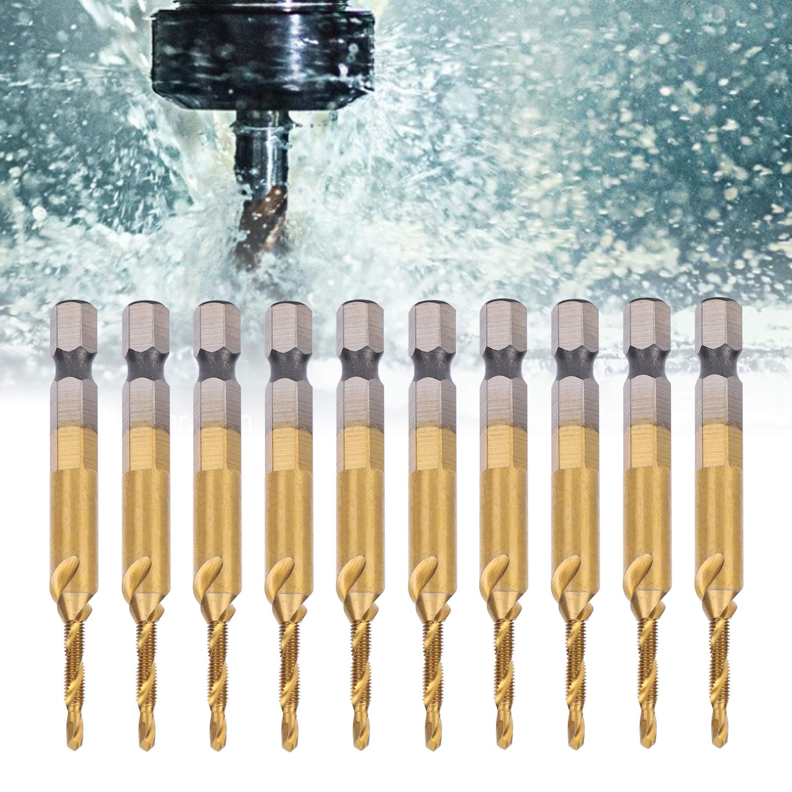 Hilitand 10Pcs Hex Shank Drill Tap Bits Set - M3 Spiral Flute Metric Tap & Drill Combo - Impact Resistant Hex Drill Bits for Woodworking & Metal - Perfect for DIY Projects & Professional Use