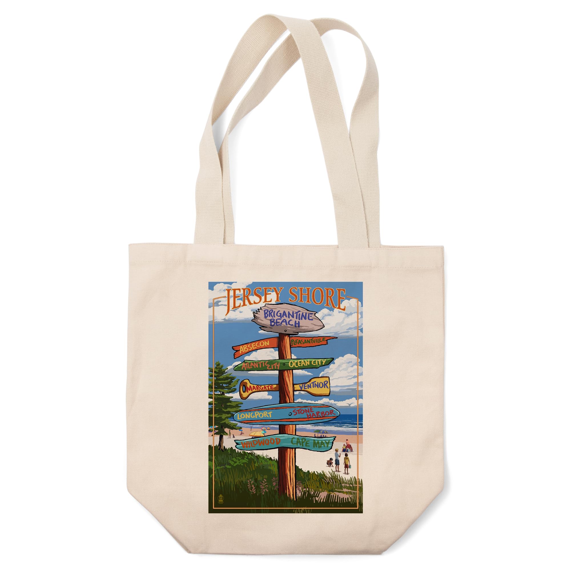 Lantern Press Brigantine Beach New Jersey Signpost Tote Bag - 100% Cotton Canvas Reusable Shopping Bag for Beach, Grocery & Everyday Use