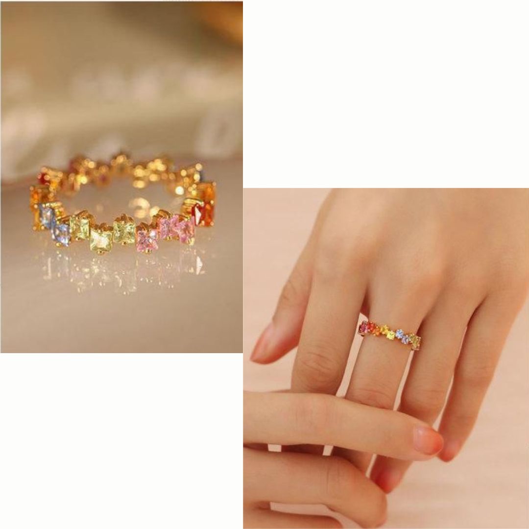 Multi Stone Eternity Stacking Rings for Women - 14K Gold Plated Wedding Band Set, Stackable Rings for Anniversary, Birthday Gift (Style A0035) | Perfect for Layering, Everyday Wear & Special Occasions