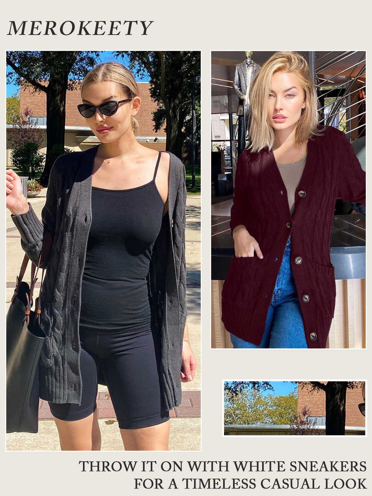 MEROKEETY Women's 2025 Fall Long Sleeve Cable Knit Sweater Cardigan - Open Front Button Loose Fit Outerwear for Casual Wear, Office & Date Nights