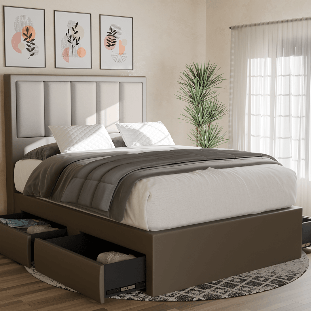 Marley Faux Leather Drawer Bed Frame - Queen Size Storage Platform Bed with Underbed Drawers for Small Spaces | Perfect for Apartments, Dorms & Guest Rooms