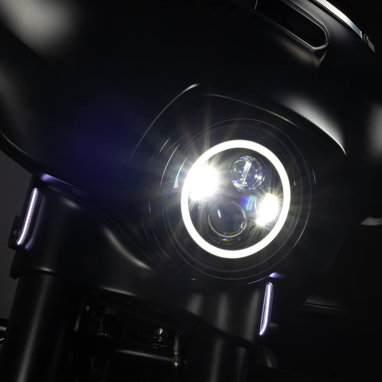 Hogworkz 7 Inch LED Halo Headlight - Daymaker Replacement for Harley Davidson Street Glide, Road King, Electra Glide & Softail - Black Housing - Bright Durable Motorcycle Lighting for Night Riding & Custom Builds