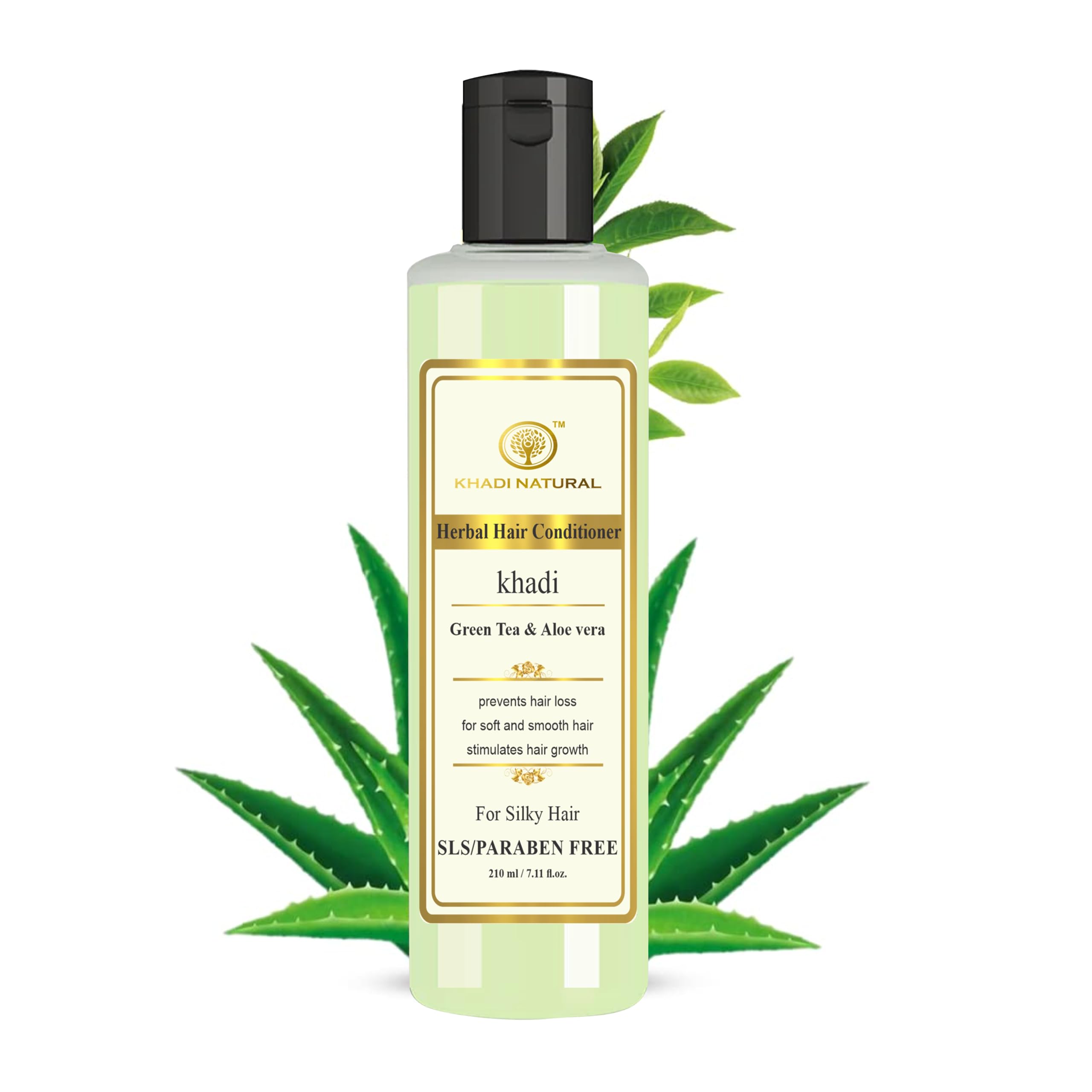 Khadi Natural Green Tea & Aloe Vera Hair Conditioner 210ml - Anti Hair Fall Treatment for Damaged Hair, Frizz Control & Scalp Nourishment | Ideal for Dry, Curly & Color-Treated Hair | Vegan & Chemical-Free Hair Care