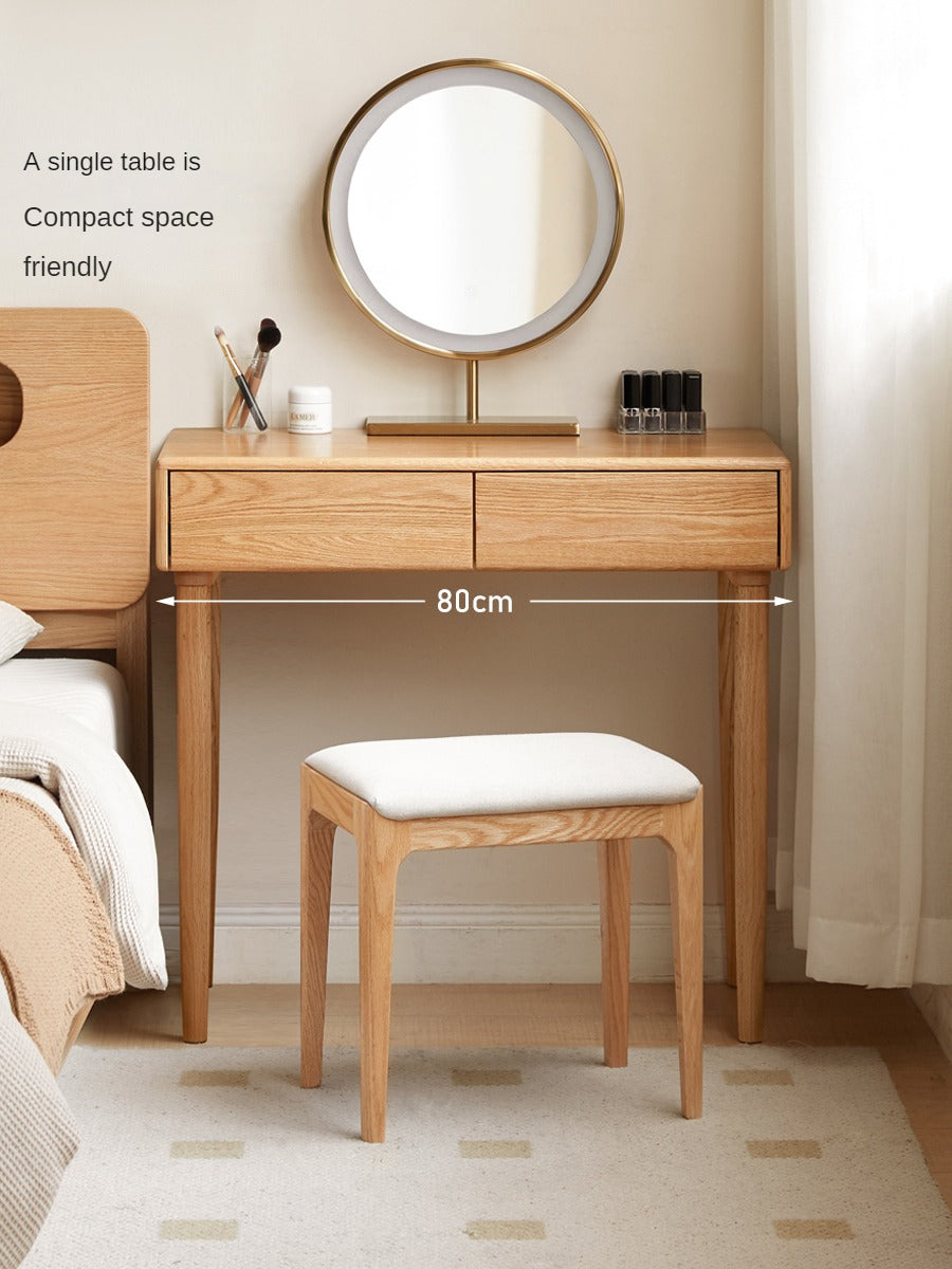 Modern Oak Solid Wood Retractable Dressing Table - Space-Saving Vanity for Bedroom, Bathroom & Small Apartments