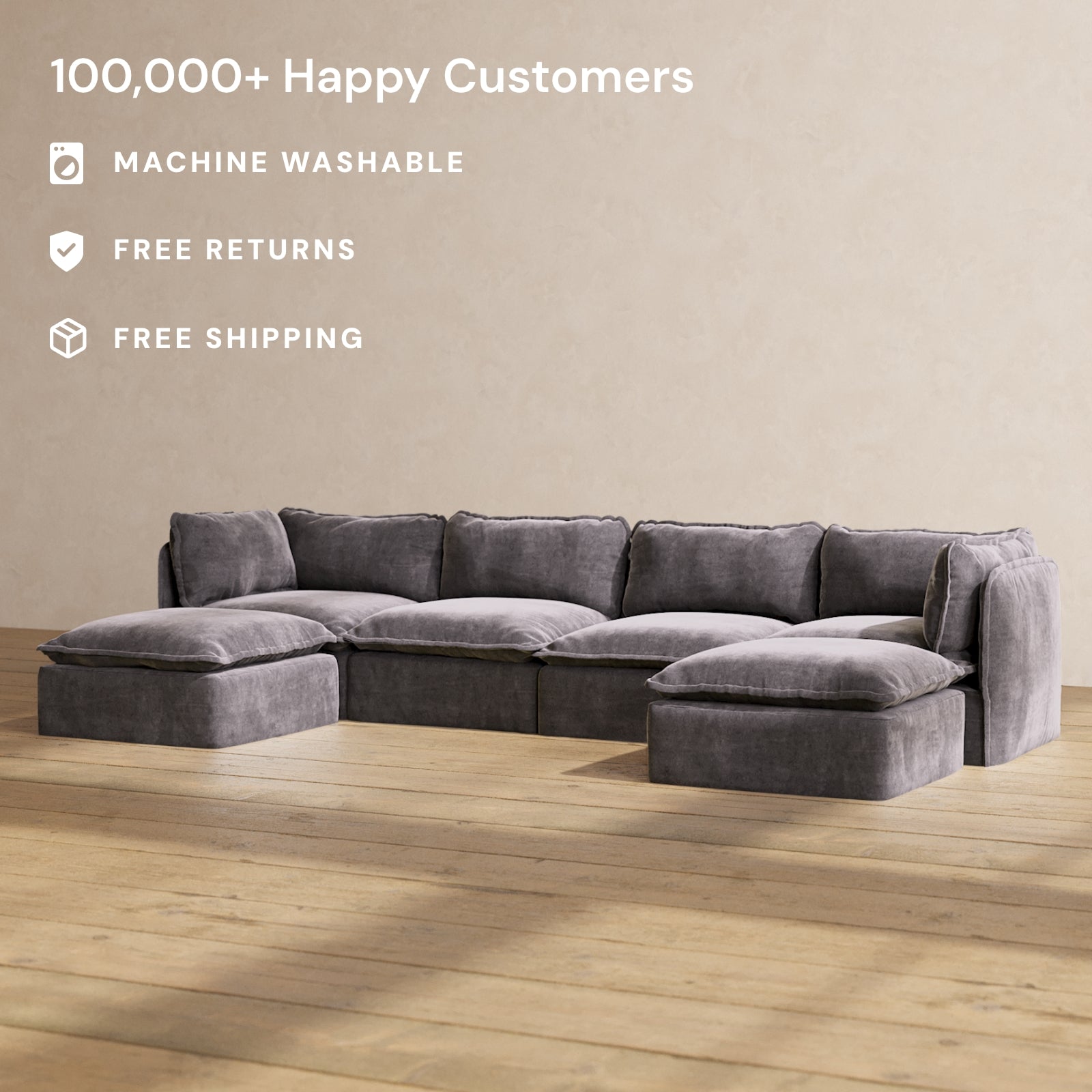 Modular Performance 4-Seater U-Shaped Sectional Sofa in Cinder Gray | Premium Fabric Blend | Perfect for Living Rooms, Family Gatherings & Home Theater