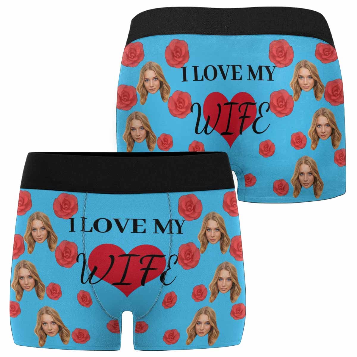 Custom Personalized Men's Boxer Briefs with Red Rose Heart Print - Perfect for Valentine's Day Gifts, Anniversary Presents & Romantic Occasions