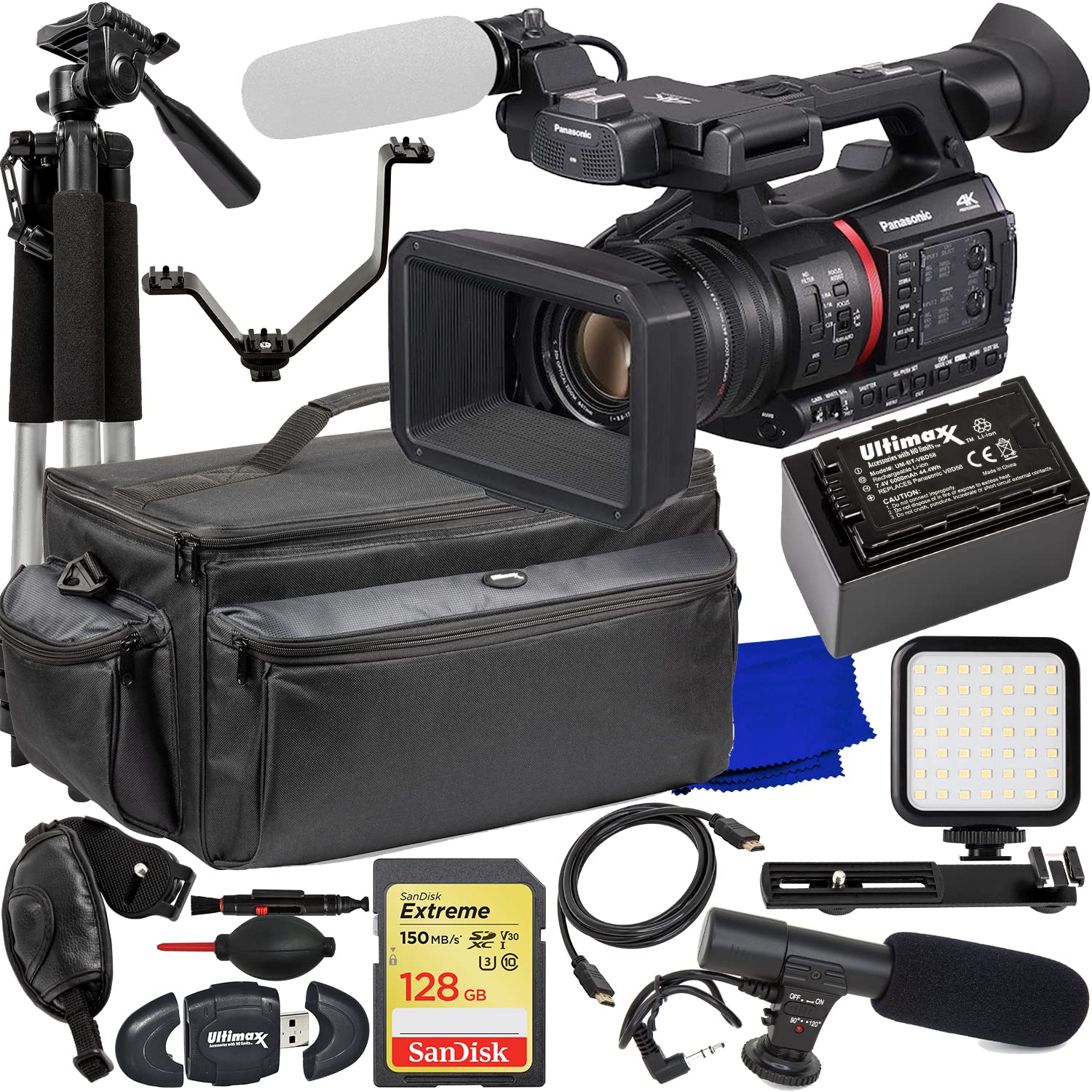 Ultimaxx Advanced 22-Piece 4K Video Recording Bundle - Panasonic AG-CX350 Camcorder, SanDisk 128GB Extreme SDXC Card, Condenser Mic, Tripod, LED Lights - Perfect for YouTube, Vlogging, Live Streaming & Professional Videography