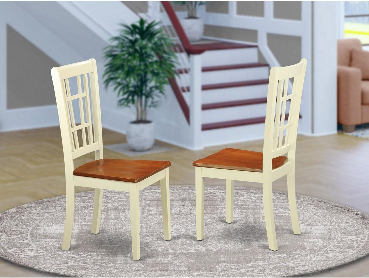 East West Furniture Nicoli Dining Room Chairs Set of 2 - Stylish Wooden Backrest Chairs in Buttermilk & Cherry - Perfect for Kitchen, Dining Room, and Home Office