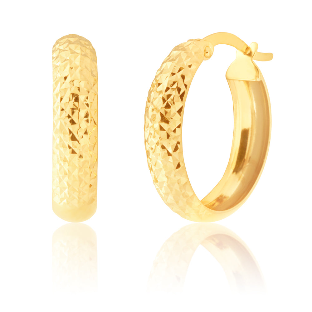 9ct Gold Diamond Cut Hoop Earrings for Women - Elegant Dainty Huggie Hoops - Perfect for Everyday Wear, Parties & Special Occasions