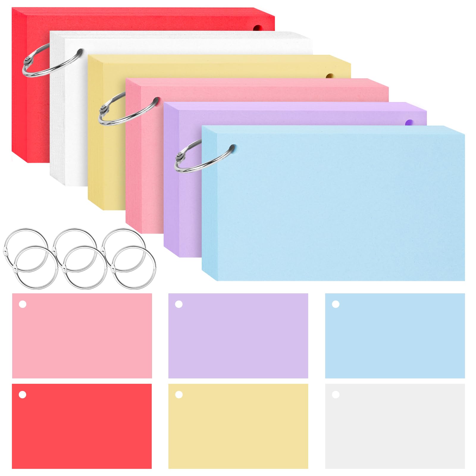260-Piece Colored Index Cards Set - 3x5 Inch Blank Unruled Flash Cards with Rings for School, Learning, Memory, Recipes & Games | Study Notes, Recipe Organizing, Language Learning & Trivia Games
