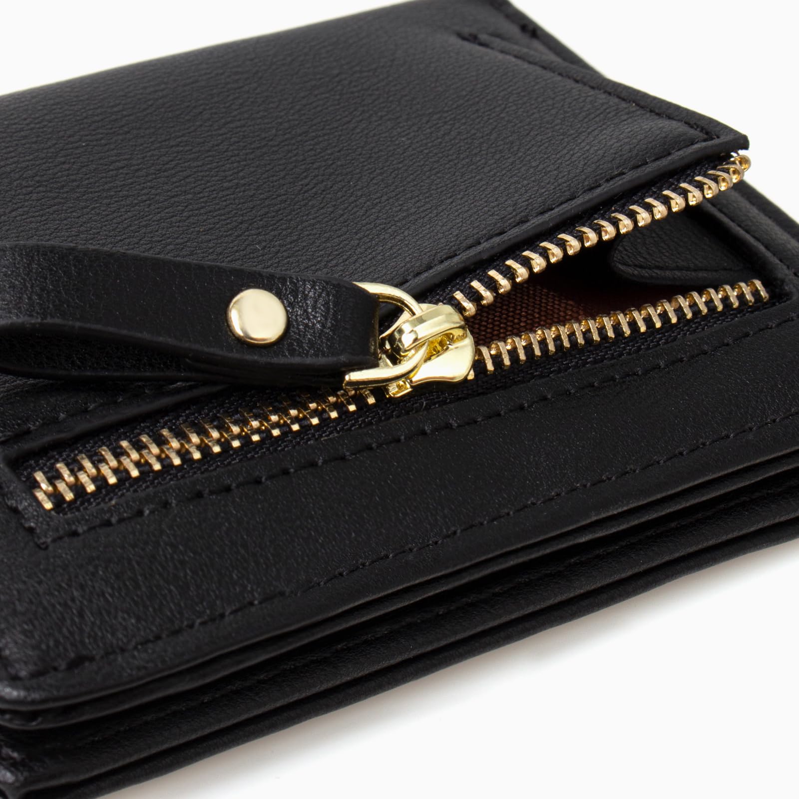 SUMGOFO Slim RFID Blocking Leather Wallet for Women - Mini Bifold Card Holder with Zipper Pocket & Coin Purse (Black) | Perfect for Everyday Use, Travel & Gift Giving