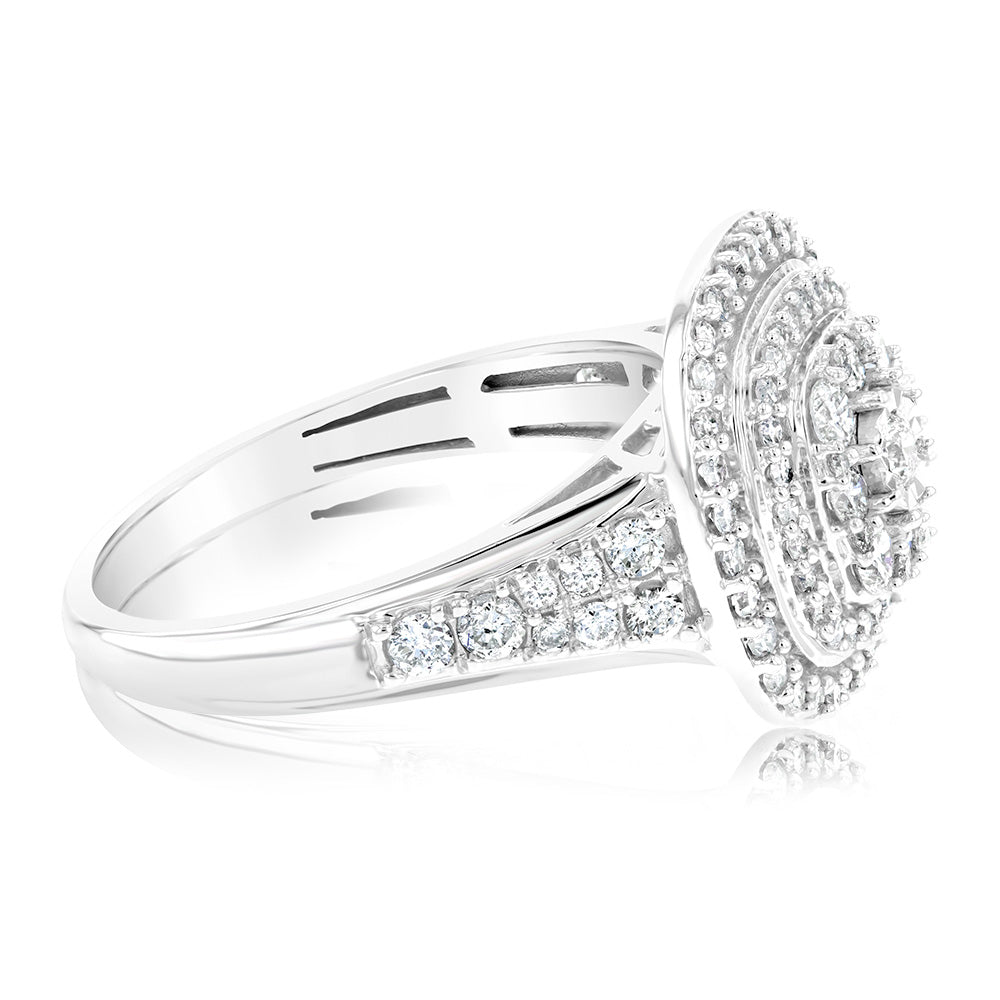 0.95 Carat Diamond Cluster Cushion Ring in 10K White Gold - Elegant Engagement & Wedding Ring for Women - Perfect for Proposals, Anniversaries, and Special Occasions
