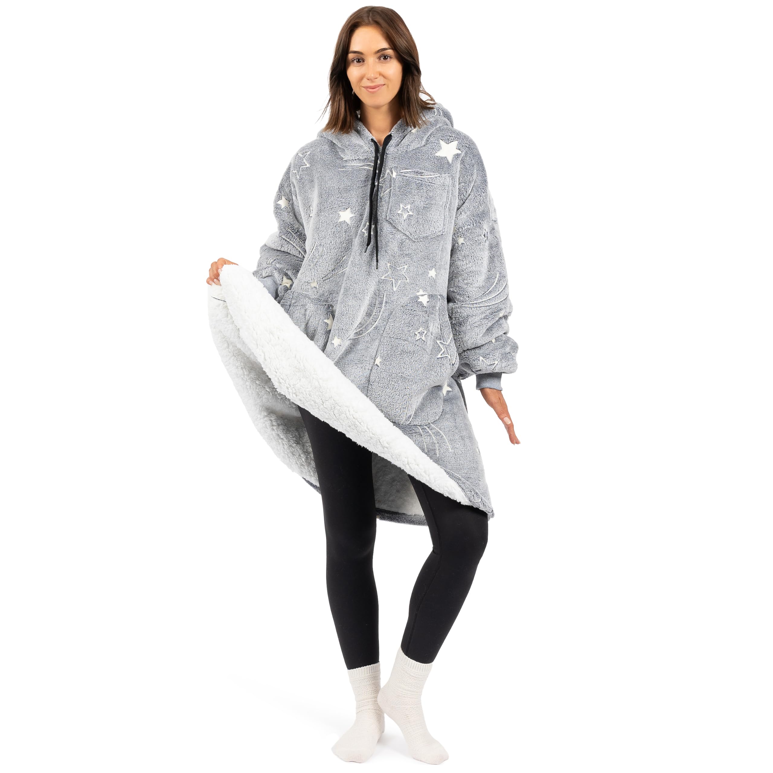 PAVILIA Women's Sherpa Wearable Blanket Hoodie - Oversized Fleece Hooded Sweatshirt for Men & Women | Cozy Lounge Wear for Movie Nights, Camping & Home Relaxation