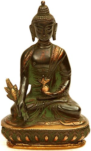 ZDN15 Black Gold Antique Medicine Buddha Statue - Handcrafted Buddhist Decor for Home Altar, Meditation Room & Spiritual Gifts