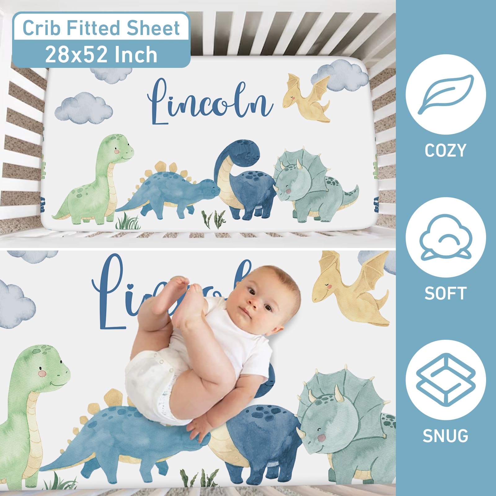 Custom Personalized Dinosaur Baby Crib Bedding Set - 5 Piece Nursery Set with Round Rug & Blanket for Newborn Girls | Perfect Baby Shower Gift & Nursery Decor for Dinosaur-Themed Rooms