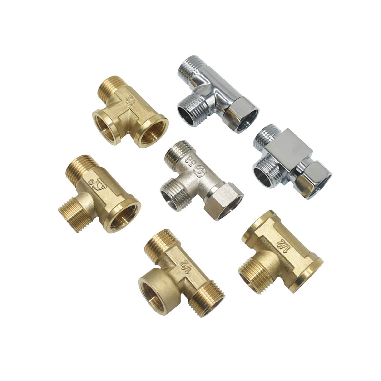 1/2 Inch Brass Garden Hose Tee Fitting - 3-Way Water Divider Adapter with 1/2