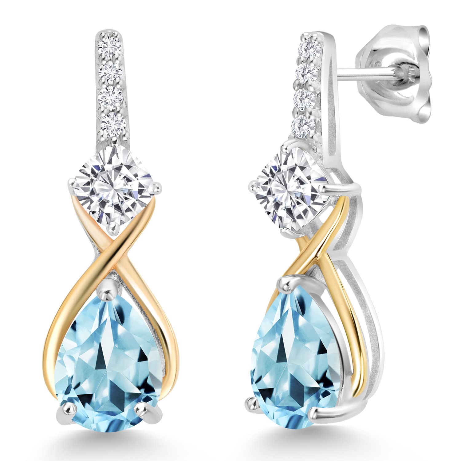 925 Sterling Silver & 10K Yellow Gold Lab-Grown Diamond Birthstone Dangle Earrings for Women | Pear & Cushion Cut Gemstone Infinity Drop Earrings | Perfect for Birthdays, Anniversaries & Special Occasions