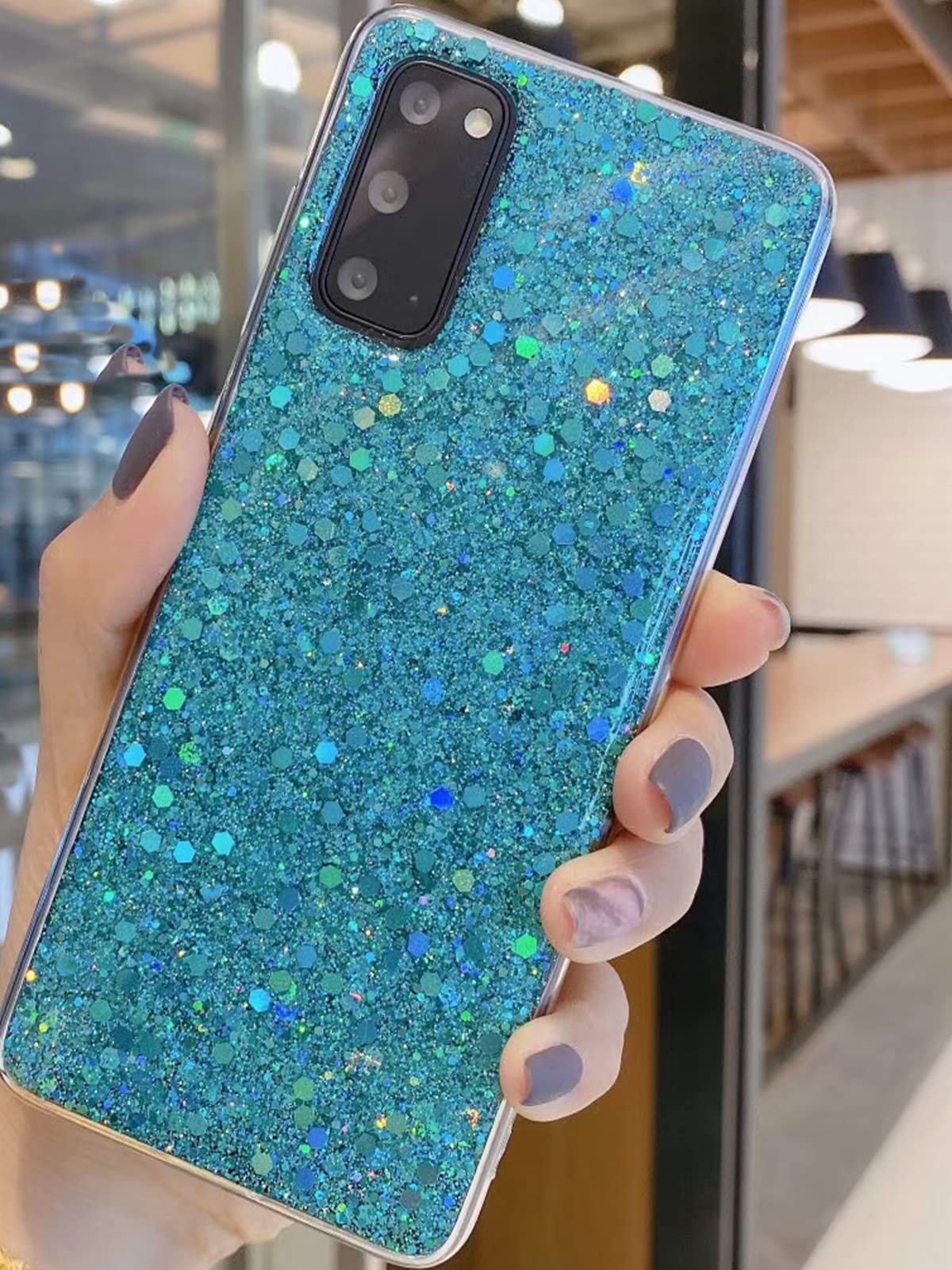 Winzizo Glitter Sparkle Bling Case for Samsung Galaxy S21 5G (6.2 inch) - Cute Rubber Slim Protective Cover for Women & Girls, Green | Perfect for Everyday Use, Parties & Gift Giving