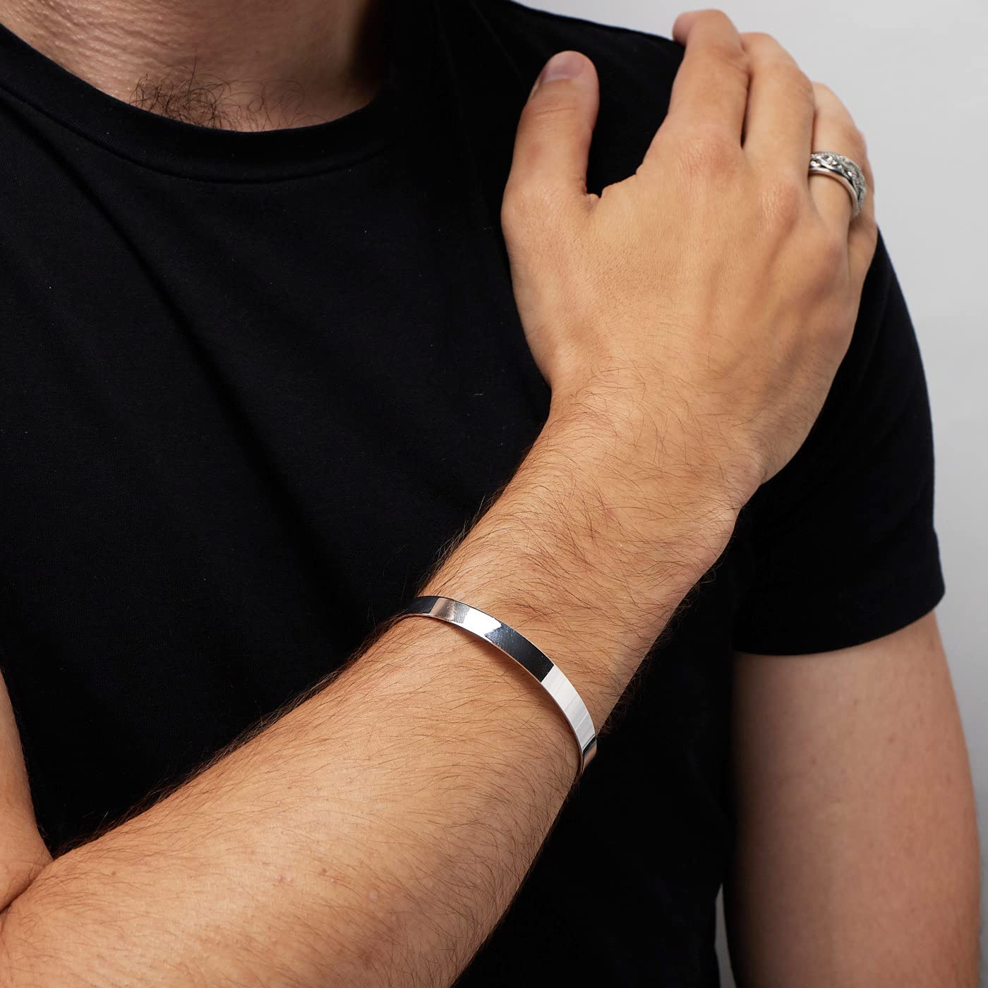 Treasure Bay Men's 925 Sterling Silver Bangle Bracelet - Solid Silver Cuff for Men - Perfect for Gifts, Weddings & Everyday Wear