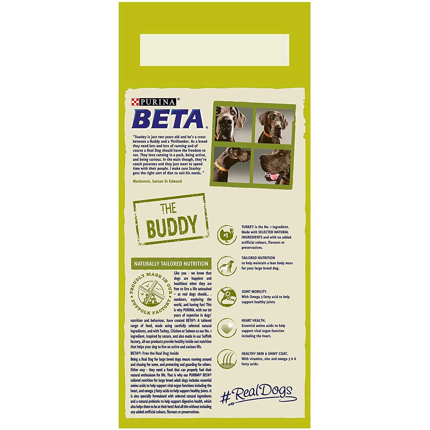 Purina Beta Adult Large Breed Dog Dry Food with Turkey - 14KG High Protein Kibble for Joint & Muscle Health - Ideal for Active Dogs & Outdoor Adventures
