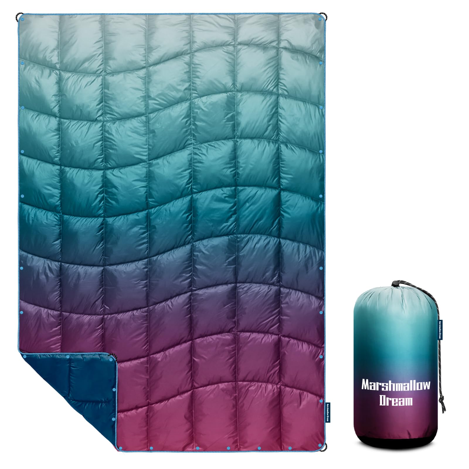 Packable Puffy Down Alternative Camping Blanket - Lightweight, Windproof Outdoor Blanket for Hiking, Backpacking, Beach, Picnic & Stadium (52x75 inches) - Perfect for Camping Trips, Outdoor Adventures & Sporting Events