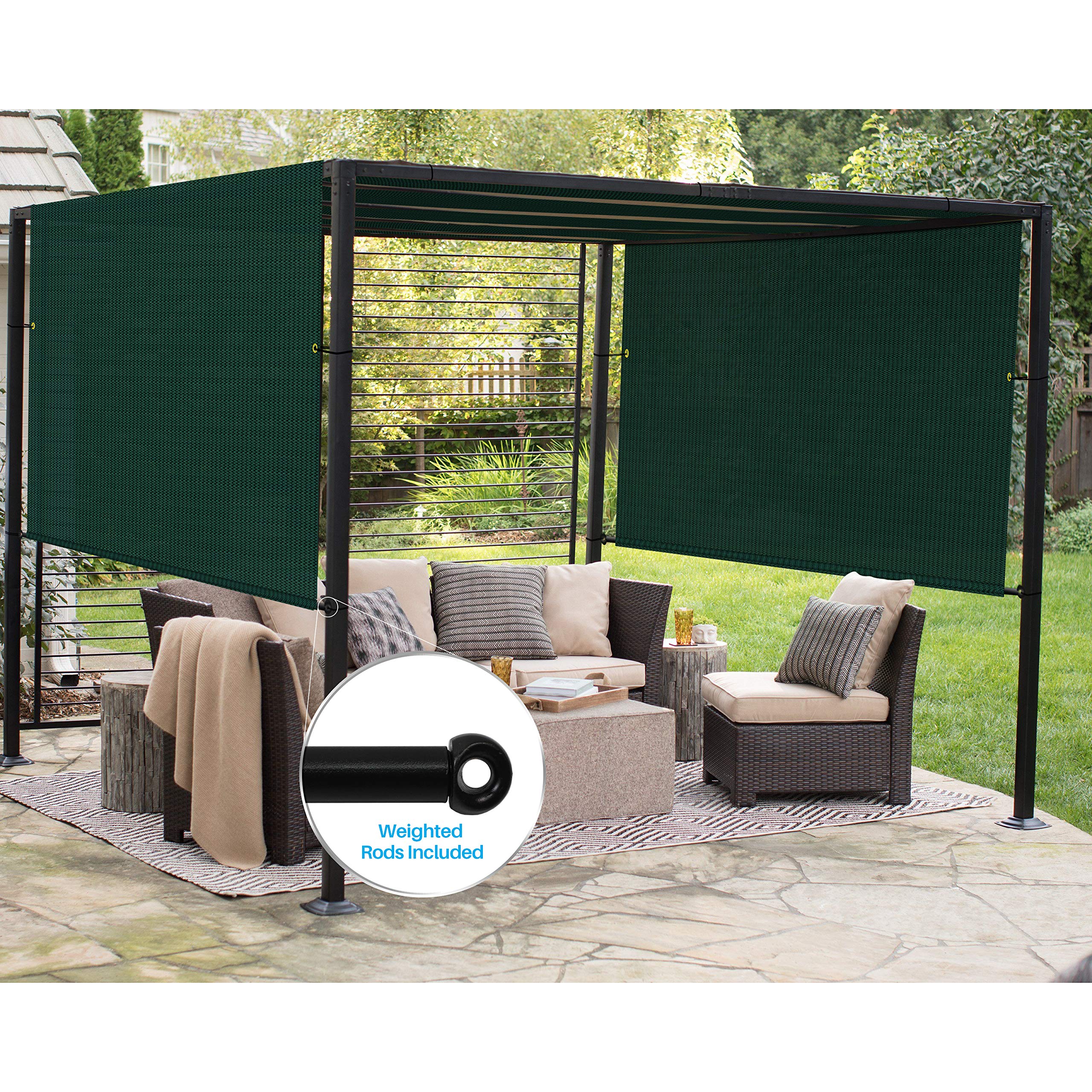 7'x26' Universal Replacement Pergola Canopy Cover - Green Outdoor Shade Screen with Grommets & Weighted Rods - Perfect for Patio, Balcony, Deck, and Porch Sun Protection