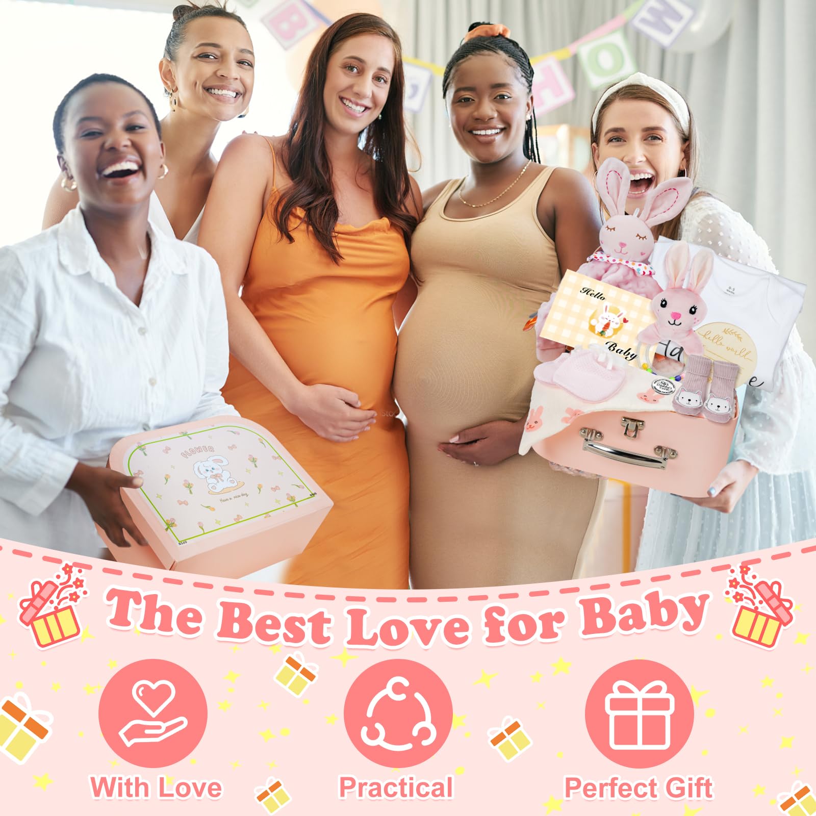10Pcs Premium Baby Shower Gift Set for Girls - Essential Welcome Baby Girl Gift Basket with Cute Outfits, Blanket & Accessories - Perfect for Newborn Celebrations, Christening & First Birthday Parties