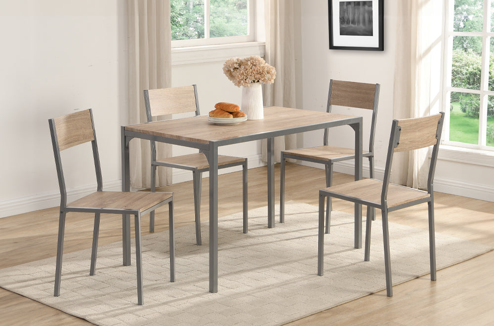 5-Piece Oakwood & Grey Dining Table Set - Model #3755 | Modern Kitchen & Dining Room Furniture for Family Gatherings & Dinner Parties