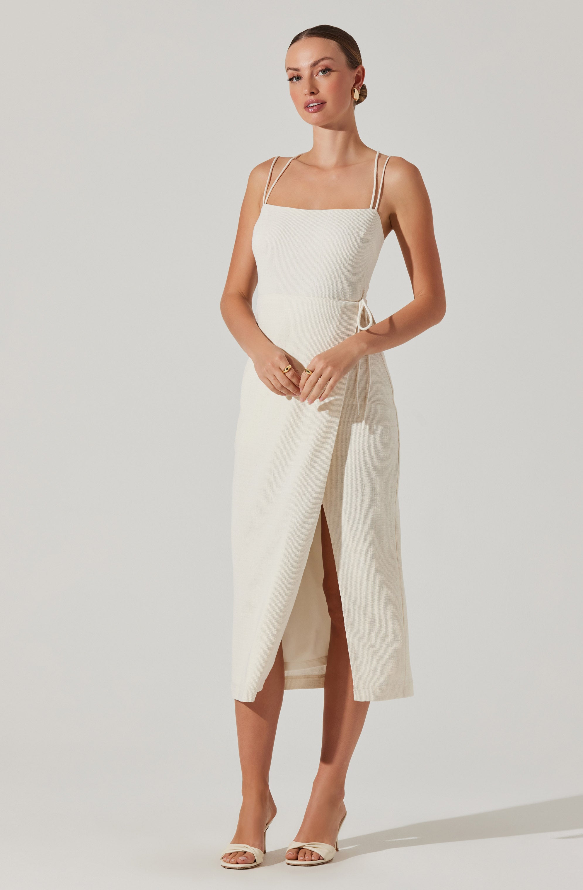 Brinda Wrap Midi Dress for Women - Flattering V-Neck Summer Dress with Belt - Perfect for Beach Vacation, Date Night & Office Wear