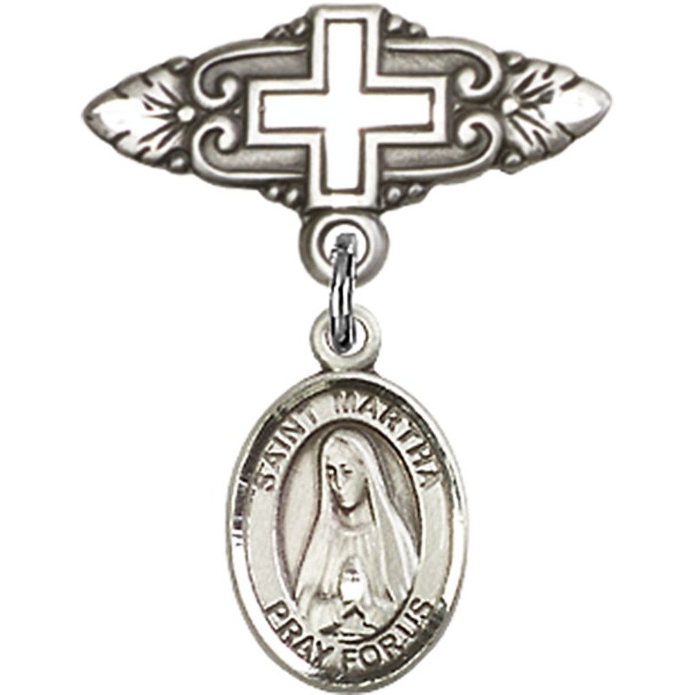 Sterling Silver Baby Badge with St. Martha Charm & Cross Pin - 1