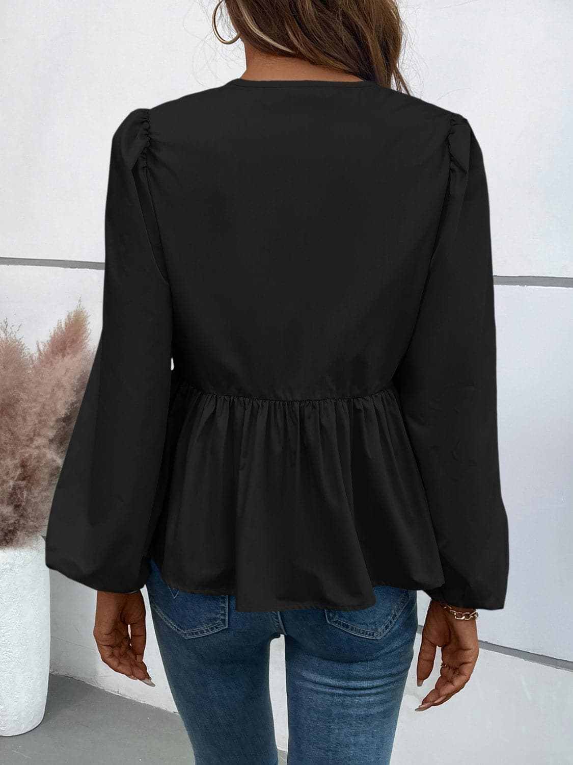 Stylish Long Sleeve Peplum Top for Women - Flattering Fit & Trendy Design - Perfect for Office Wear, Date Nights & Casual Outings