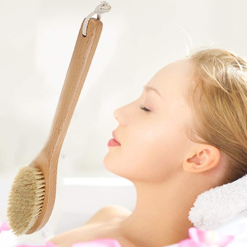 Natural Bristle Bath & Body Brush with Long Handle - Exfoliating Back Scrubber for Shower, Improves Blood Circulation & Skin Health - Perfect for Spa, Self-Care & Deep Cleansing Routines