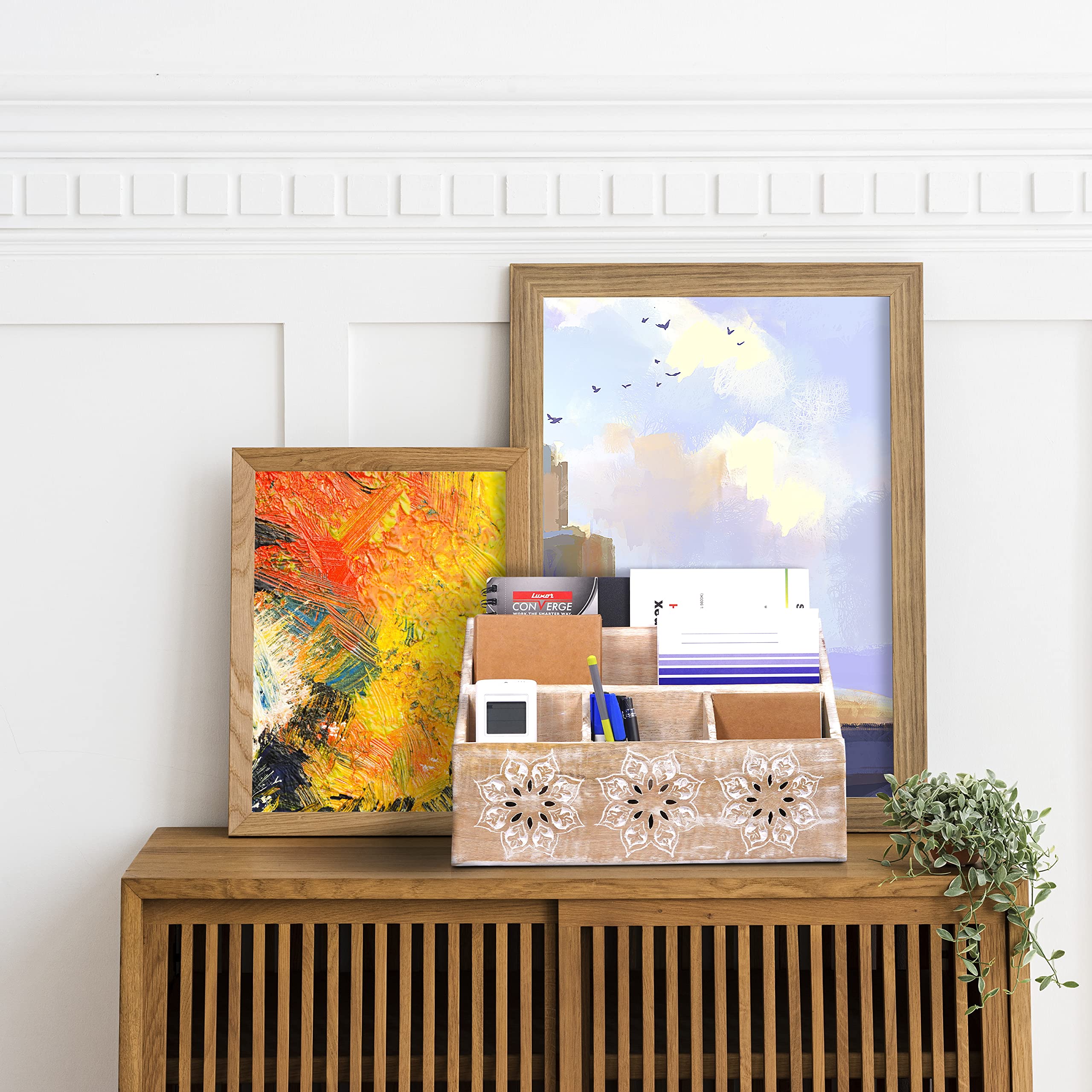Mango Wood Mail Holder - 5 Compartment Desk Organizer for Home & Office - Rustic Farmhouse Decor