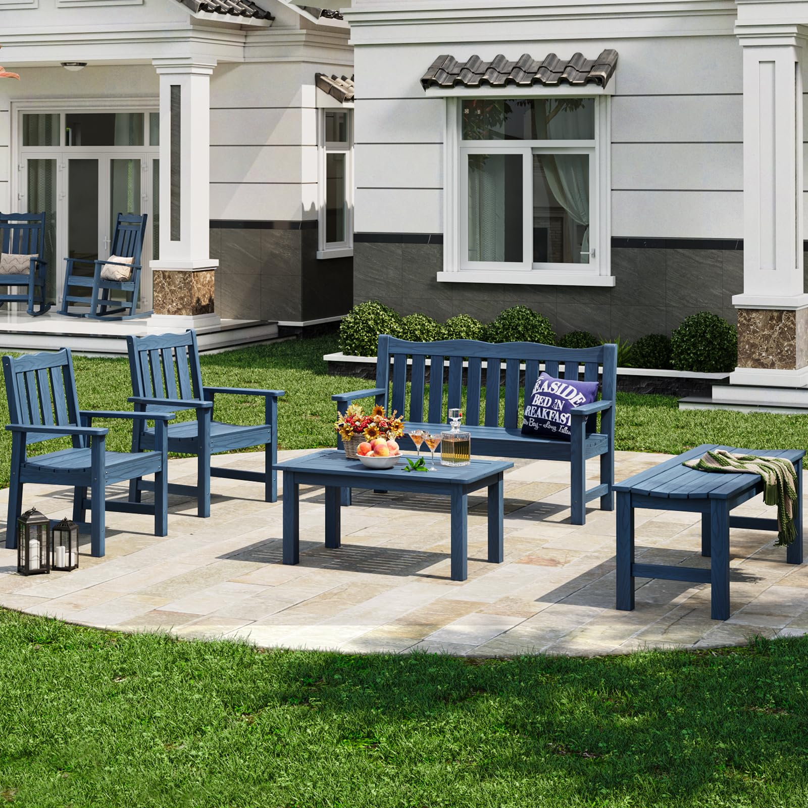 Stoog Outdoor Coffee Table - All-Weather Patio Side Table for Garden, Backyard, Balcony & Living Room - Durable Blue Furniture for Relaxing Outdoors & Indoor Decor