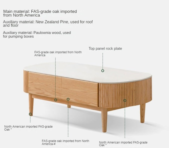 Solid Oak Wood Coffee Table with Slate Top - Modern Log Style for Living Room, Lounge & Office - Durable & Stylish Home Decor