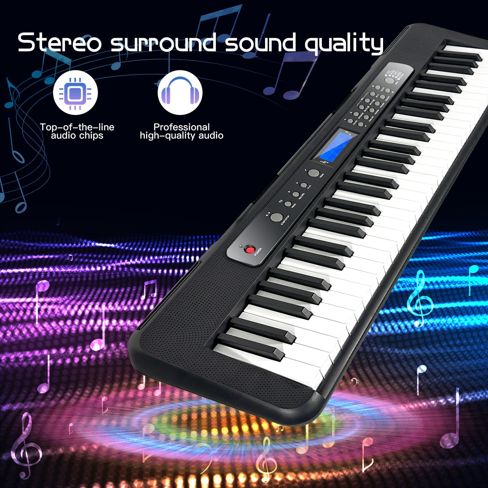 AQNIEGEP Pro 61-Key Electric Keyboard Piano with LCD Display & Sustain Pedal - Full-Size Digital Piano with Stand, Bench, Headphones, Mic - 200 Timbres, 80 Demo Songs, 128 Rhythms - Perfect for Beginners, Professionals & Home/Studio Use