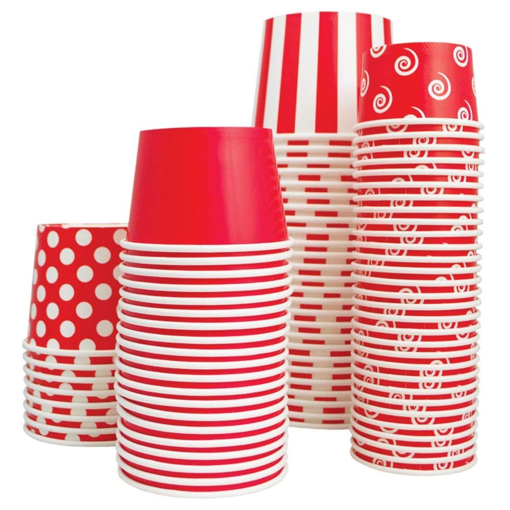 UNIQ 1000-Count 16 oz Red Striped Disposable Paper Ice Cream Bowls | Hot & Cold Food Dessert Bowls for Ice Cream, Frozen Yogurt, Pudding | Perfect for Ice Cream Shops, Parties, Catering & Home Use