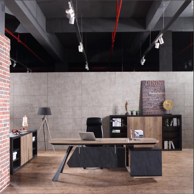 EASTON Executive Desk with Left Return 2.2m to 2.4m - Warm Oak & Black Finish - Modern Office Desk for Home & Business Workspaces