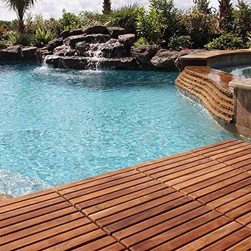 10-Pack Zen Teak Interlocking Deck Tiles 12x12 Inch - Weatherproof Hardwood Patio Flooring for Outdoor Balcony, Backyard, Walkway - Perfect for Decks, Poolside, Garden Pathways & Outdoor Living Spaces