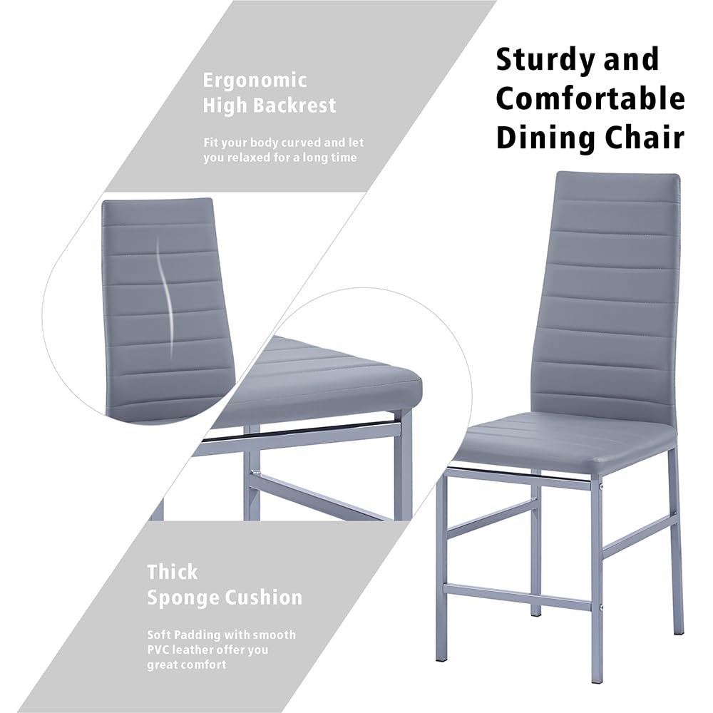 5-Piece Dining Table and Chair Set - Rectangular Glass Table with 4 PU Chairs (Black Table/Gray Chairs) - Perfect for Small Kitchens, Breakfast Nooks & Compact Dining Spaces