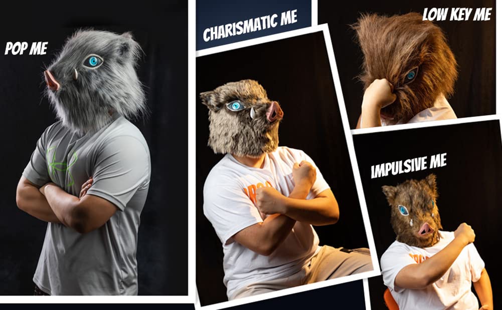 Inosuke Hashibira Cosplay Mask - Demon Boar Full Head Mask Grey for Anime Conventions & Halloween Costume